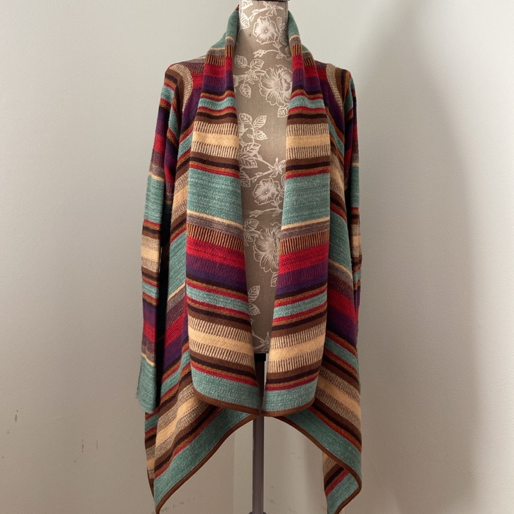 Ralph Lauren Serape Stripes Open Cardigan Waterfall Drapped Knit Wrap L to XL - Picture 2 of 15